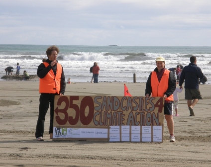 350 event - sign on the beach